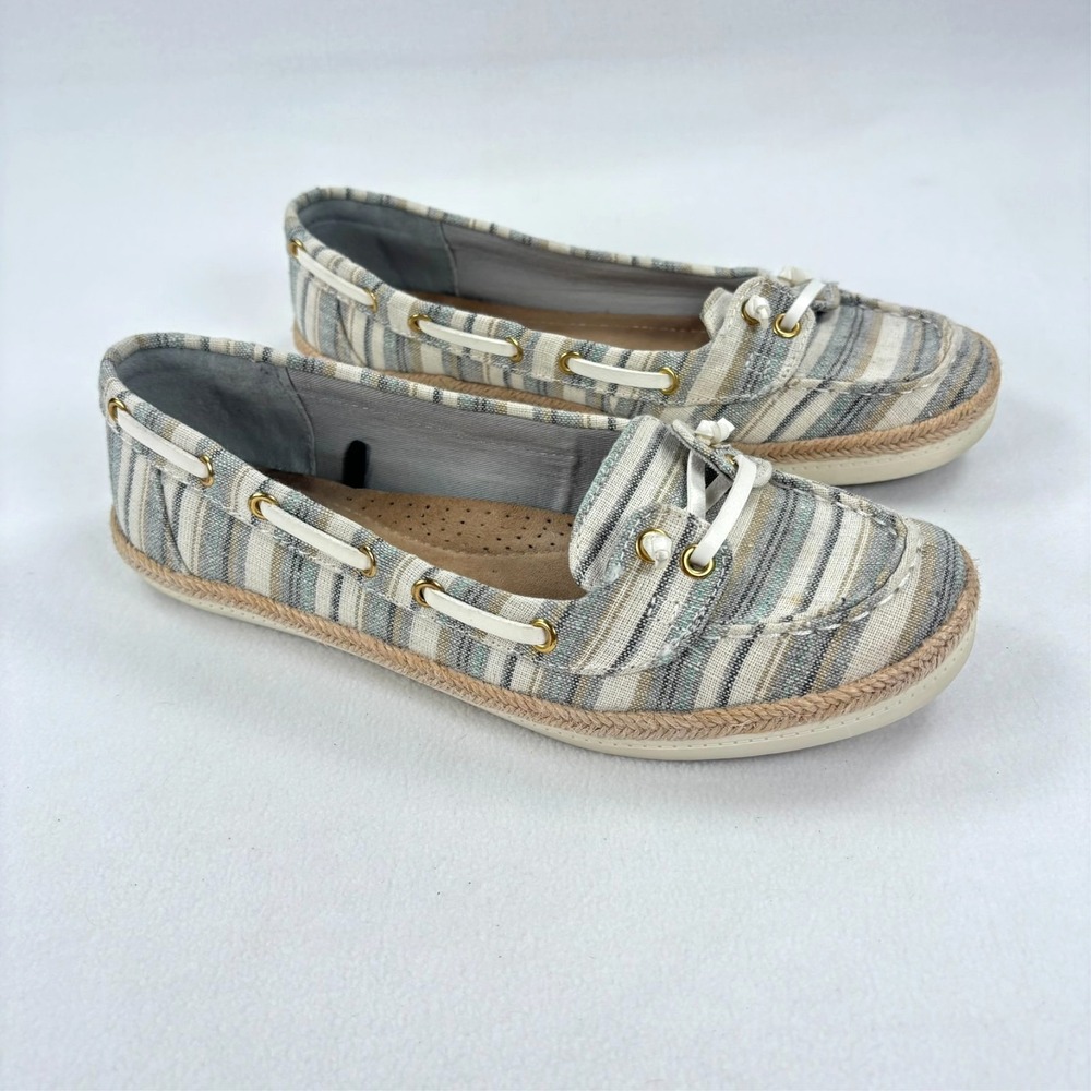 St. John's Bay loafers Fisherman Women 8.5 Blue Striped Canvas Nautical Preppy - Picture 6 of 9